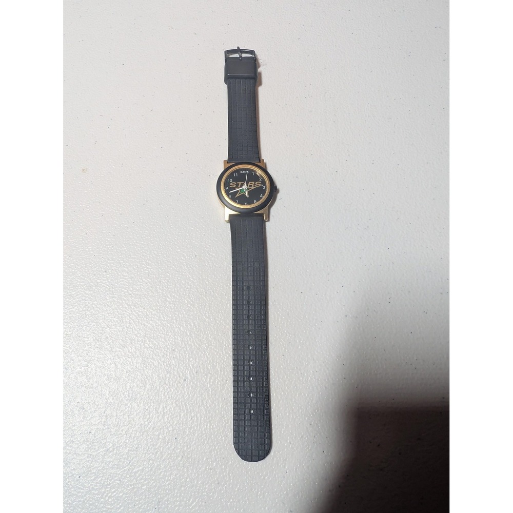 Dallas Stars Bulova Quartz Mens Watch 30mm Black Dial Gold Rubber Band Vintage
